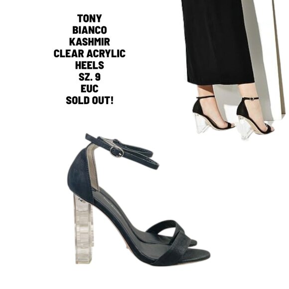 TONY BIANCO CLEAR ACRYLISH KASHMIR STRAPPY HEELS SANDALS SZ. 9 EUC SOLD OUT! - Picture 1 of 6